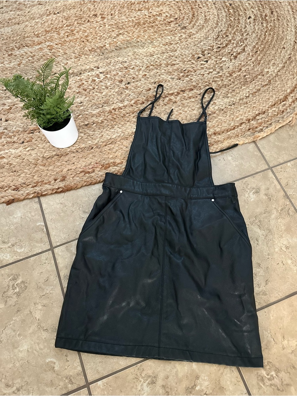 FAUX LEATHER OVERALL MINI DRESS